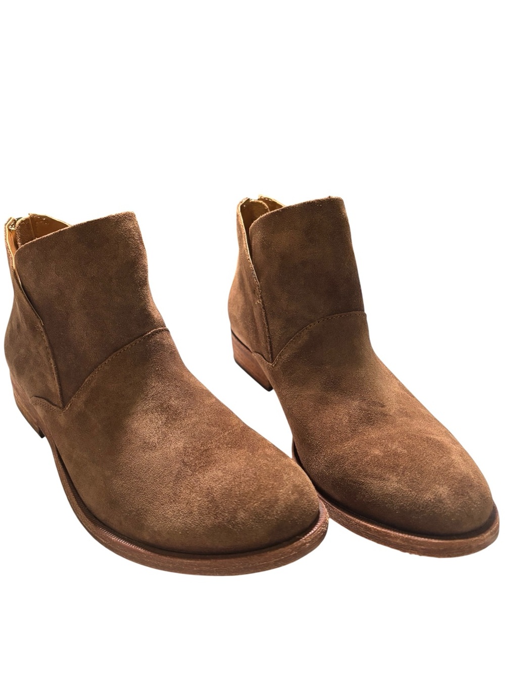 Kork-Ease Ryder Brown Suede Leather Ankle Booties Rear Zip Low Heel Size 8.5